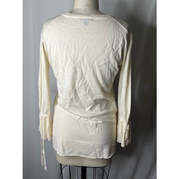 J.Crew Collection Cream 100% Merino Wool V-Neck Sweater with Bell Sleeves XS - Picture 3 of 4